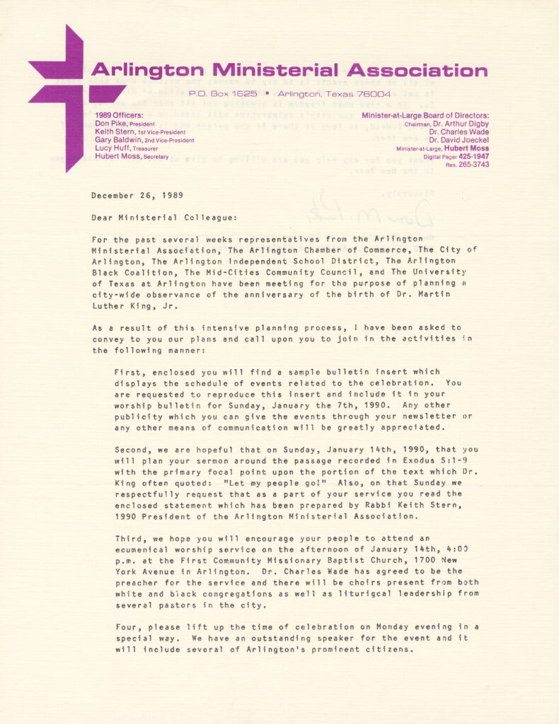 Letter informing members of the community about the citywide celebration for Dr. Martin Luther King Jr. 