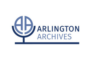 Arlington Archives podcast logo with blue microphone next to the words "Arlington Archives."