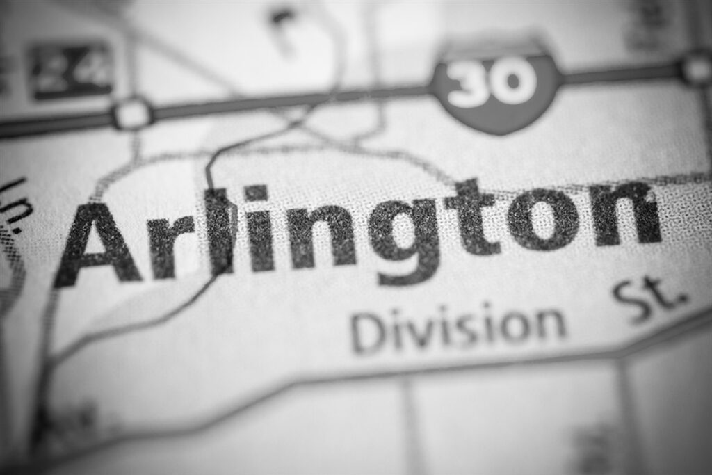 A black and white image of an Arlington map