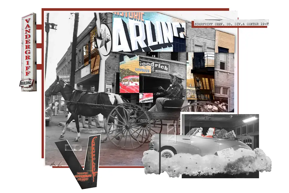 Photo illustration of the Vandergriff Building throughout its history.