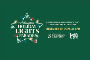 Celebrating Arlington 150th Anniversary at the Arlington Holiday Lights Parade.