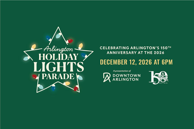 Celebrating Arlington 150th Anniversary at the Arlington Holiday Lights Parade.