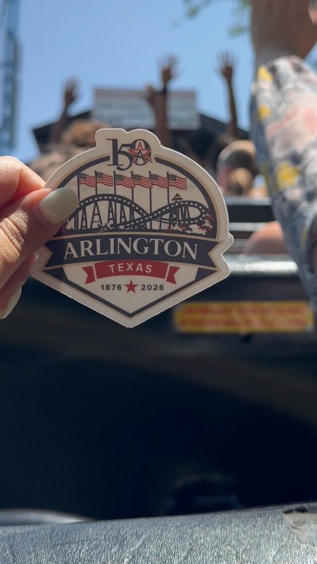 The next sticker from our Arlington 150 collection has arrived! And we are super excited to unveil the Six Flags Over Texas sticker today, because it is also their 65th anniversary!

You can pick one up for free at City Hall, your local library, or a recreation center. Remember, there’s a new sticker every month. There are six in total. How many will you collect? #Arlington150