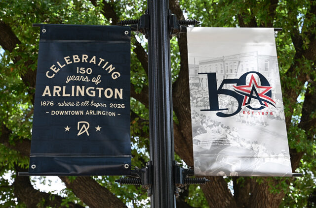 Downtown and Arlington City Hall are looking festive!!! 
#Arlington150